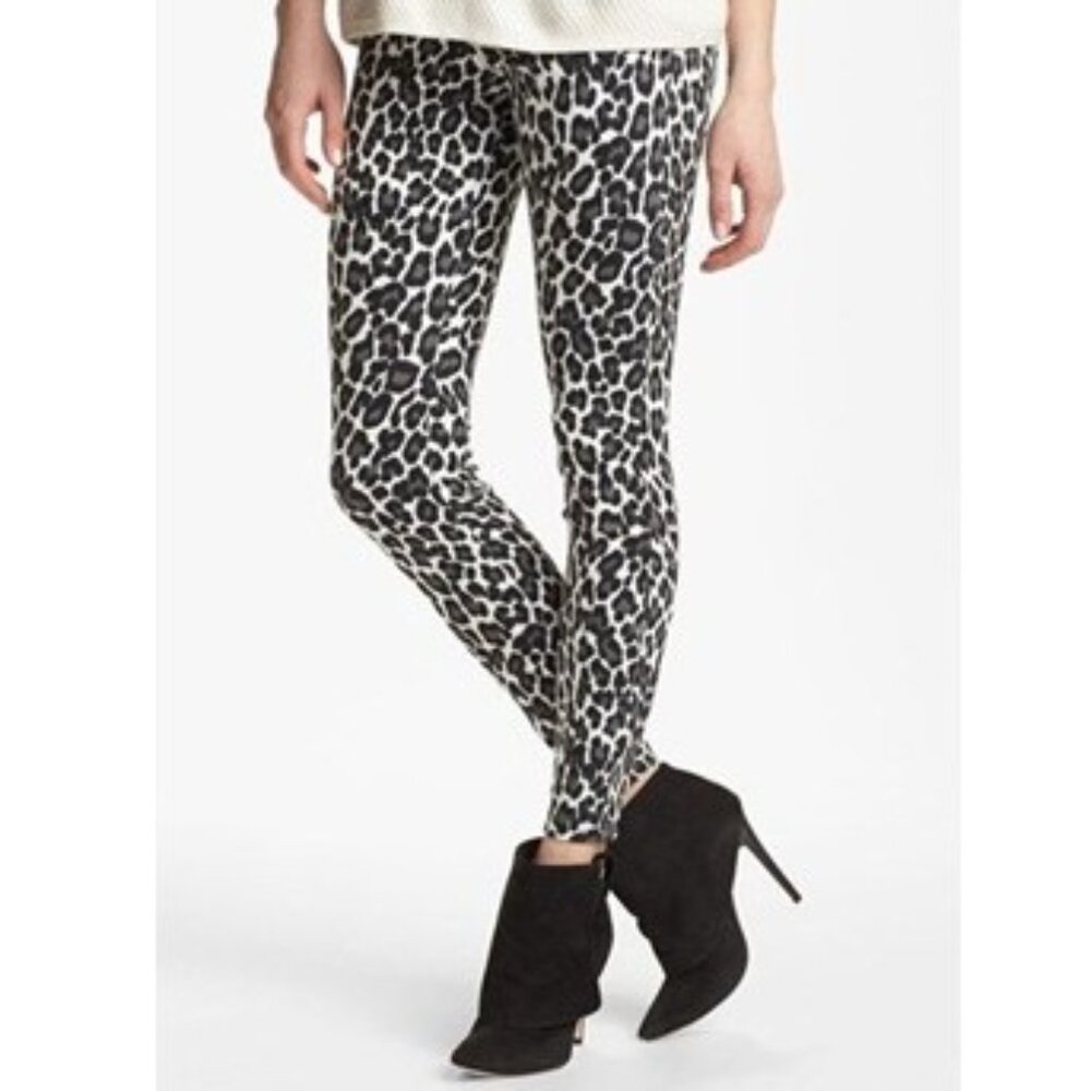 Hue Leopard Print Denim Slim Leg Pants~L